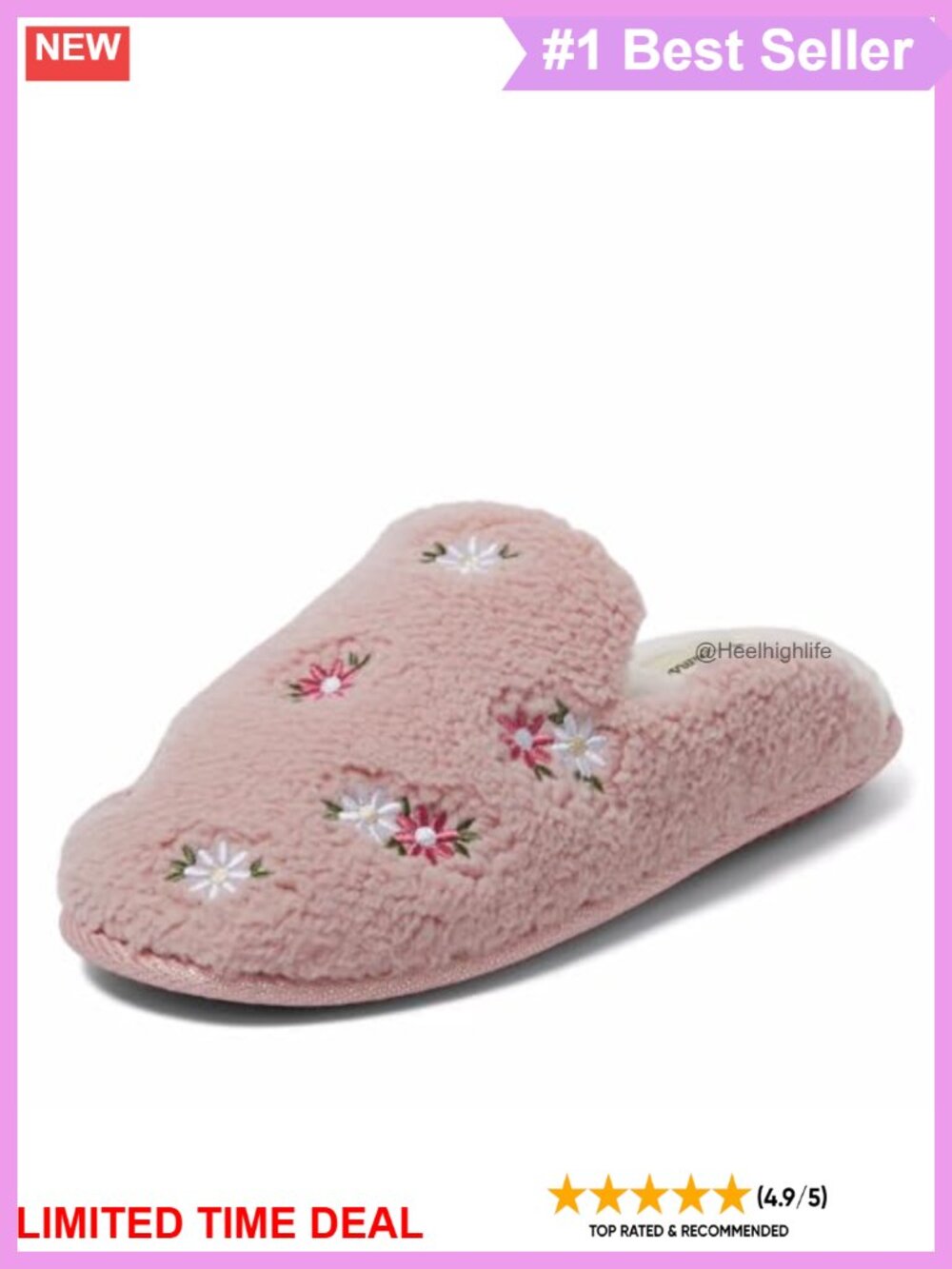 Fuzzy Teddy Sherpa Scuff Slippers Memory Foam Embroidered House Shoes